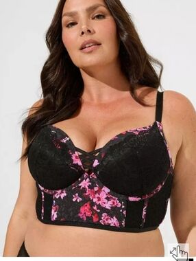 Torrid Curve Plunge Push Up Longline Bra Floral Lace Criss Cross Detail 40DD